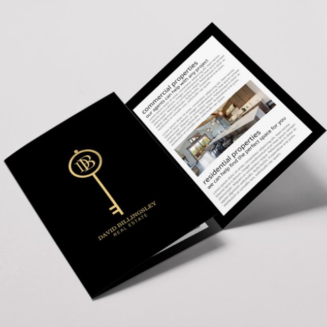 Luxe Gold/Black Skeleton Key Real Anwesen Broschür Dreifach Gefaltete Karte (Von Creator hochgeladen)