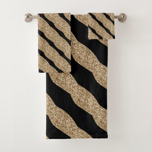 LUXE GOLD BLACK WAVE GRID BATH TOWEL SET (Insitu)