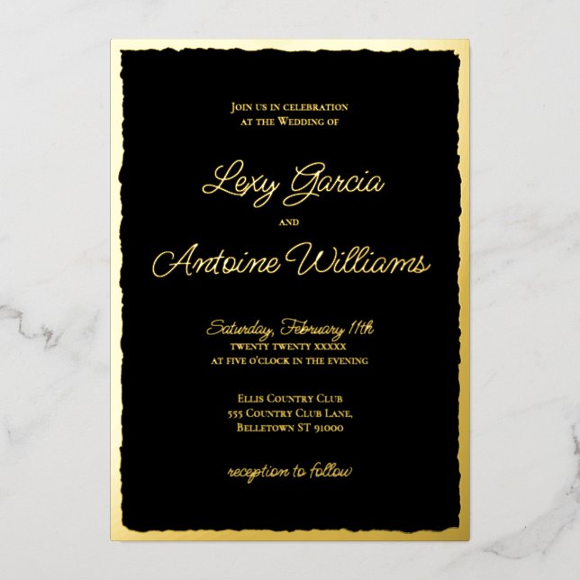 Luxe Gold Bold Black Wedding Einladung (Vorderseite)