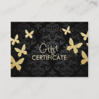 Luxe Gold Butterflies Damask Certificat cadeau