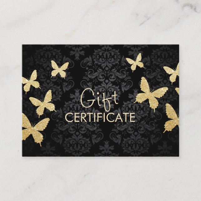 Luxe Gold Butterflies Damask Certificat cadeau (Devant)