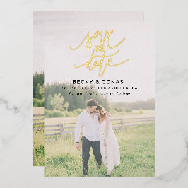Luxe Gold Calligraphy 2 Fotos Save the Date Folieneinladung