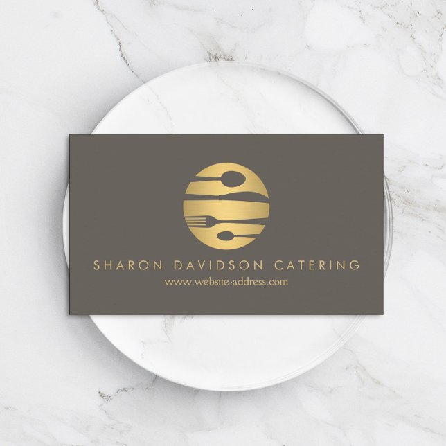 Luxe Gold Catering Logo Restaurant, Koch Taupe Visitenkarte (Von Creator hochgeladen)