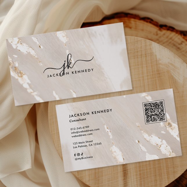 Luxe Gold Foil Elegant Script QR Code Social Media Visitenkarte (Von Creator hochgeladen)