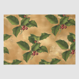 Luxe Gold Foil, Green Holly, Red Berries Seidenpapier