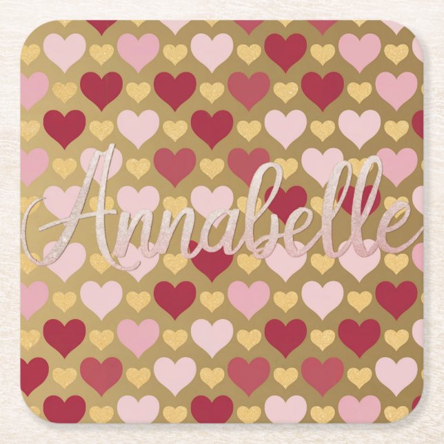 Luxe Gold Foil Pink Hearts Untersetzer (Vorderseite)