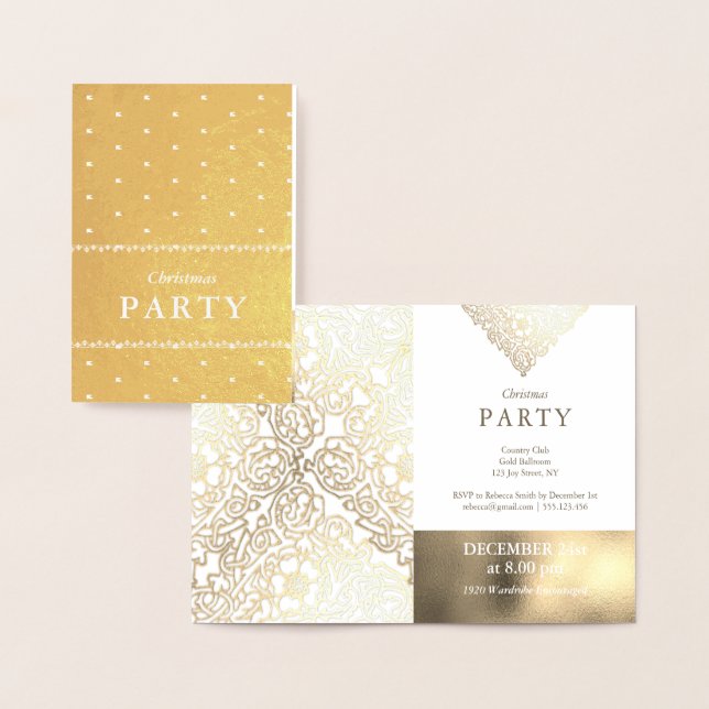 Luxe Gold Foil White Christmas Party Invitations (Affichage)