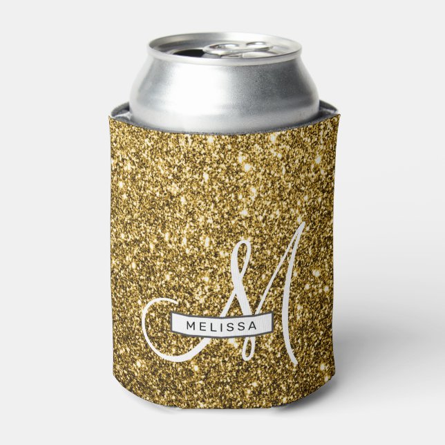 Luxe Gold Glitzer Custom Mit Monogramm und benannt Dosenkühler (Kanne Vorderseite)