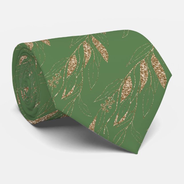 LUXE GOLD GREEN EUCALYPTUS BOTANISCHE KRAWATTE (Gerollt)