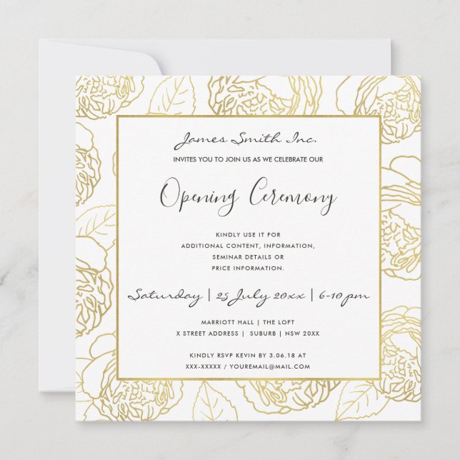 LUXE GOLD NAVY ROSE FLORAL GRAND ÖFFNUNGSZEREMONIE EINLADUNG (Vorderseite)