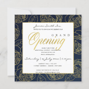 LUXE GOLD NAVY ROSE FLORAL GRAND ÖFFNUNGSZEREMONIE EINLADUNG