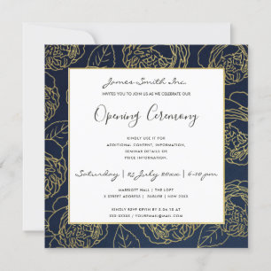 LUXE GOLD NAVY ROSE FLORALE ERÖFFNUNGSZEREMONIE EINLADUNG