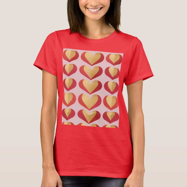 Luxe Gold Red Hearts Red T - Shirt (Vorderseite)