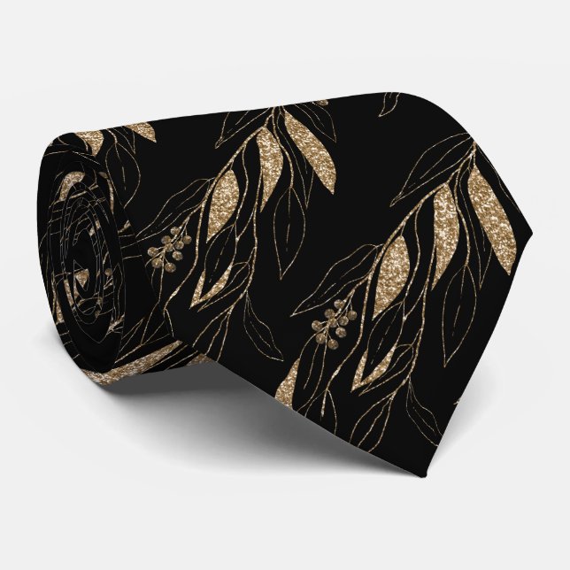 LUXE GOLD SCHWARZE EUCALYPTUS BOTANISCHE KRAWATTE (Gerollt)
