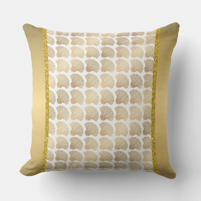 Luxe Gold Seashell Design Throw Kissen (Vorderseite)