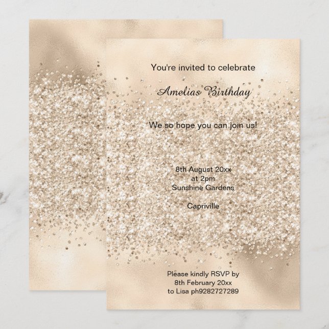 LUXE GOLD SPARKLE PARTY METALLIC EINLADUNG (Vorne/Hinten)