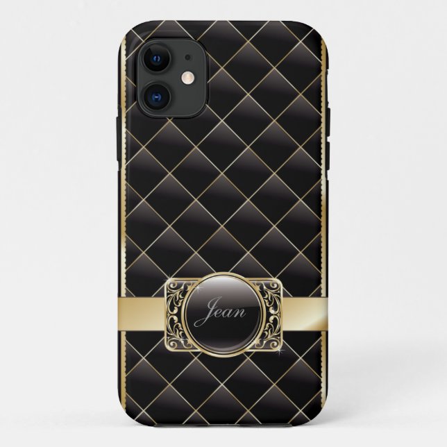 Luxe Gold Striped Diamond Bricks iPhone 5 Coque (Dos)