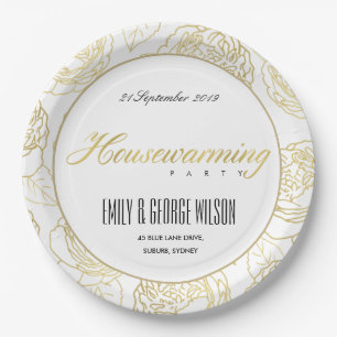 LUXE GOLD WEISSE ELEGANTE ROSE BLUMENHAUS PAPPTELLER