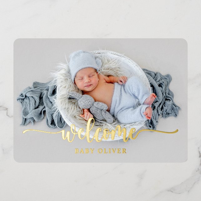 Luxe Gold Welcome Baby Boy Faire-part de naissance (Recto)
