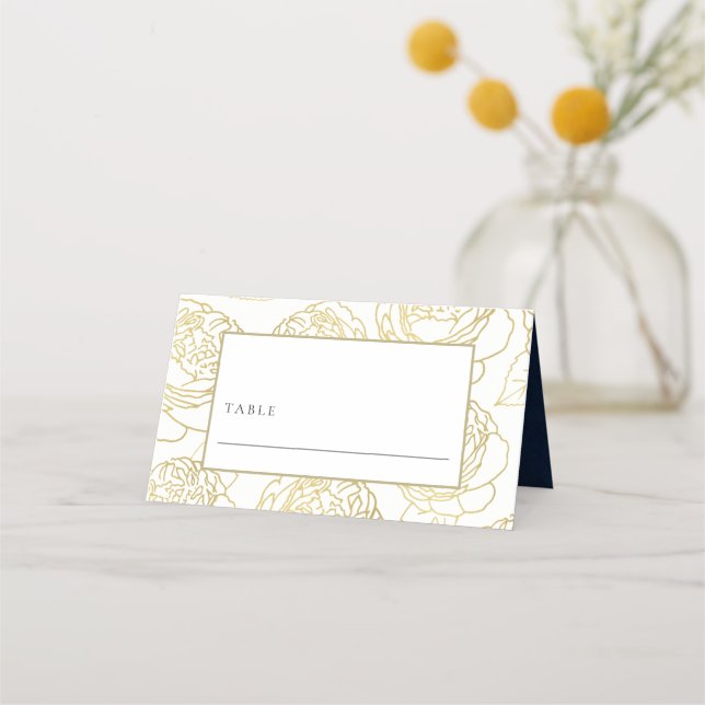 LUXE GOLD WHITE NAVY ELEGANT ROSE BLUMENWEDD PLATZKARTE (Vorderseite)