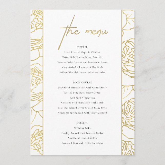 LUXE GOLD WHITE NAVY ELEGANT ROSE FLORAL MENÜ MENÜKARTE (Vorderseite)
