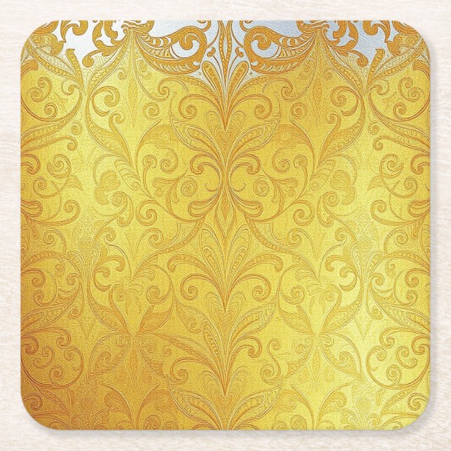 Luxe Gold White Pattern Square Untersetzer (Vorderseite)