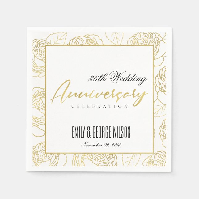 LUXE GOLD WHITE ROSE FLORAL JEDES JAHR SERVIETTE (Vorderseite)