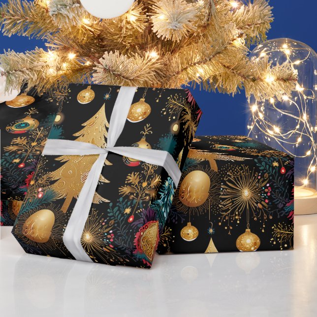 Luxe Golden Christmas Tree mit Aquamarinen und rot Geschenkpapier (Feiertage)
