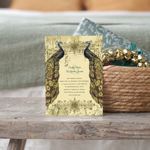 Luxe Golden Peacock Ornate Faire-part de mariage