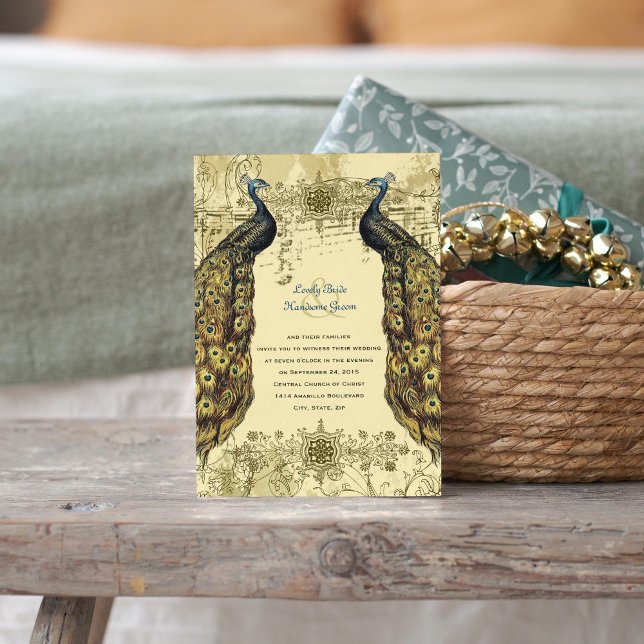 Luxe Golden Peacock Verzierte Hochzeit Einladung (Von Creator hochgeladen)
