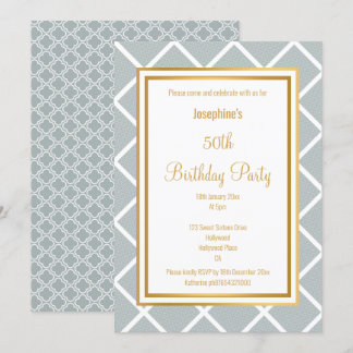 LUXE GRAY GOLD BLUME GRID BIRTHDAEINLADUNG EINLADUNG