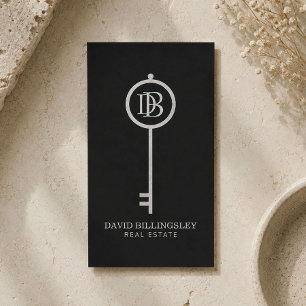 Luxe Gray Skeleton Key Monogram Makler Visitenkarte