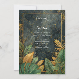 Luxe Green Botanical & Gold VIP Hochzeit Einladung
