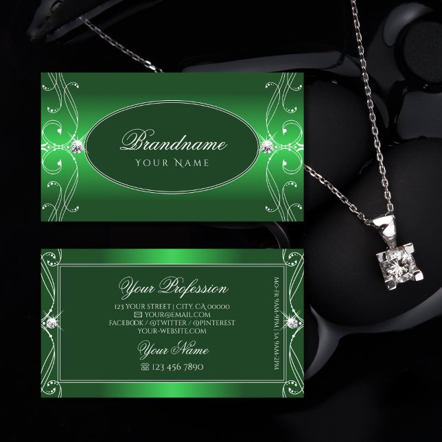 Luxe Green Gradient Verziert Sparkle Jewels Orname Visitenkarte (Von Creator hochgeladen)