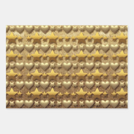 Luxe Hearts Stars Gold Glitzer Wrapping Paper Geschenkpapier Set
