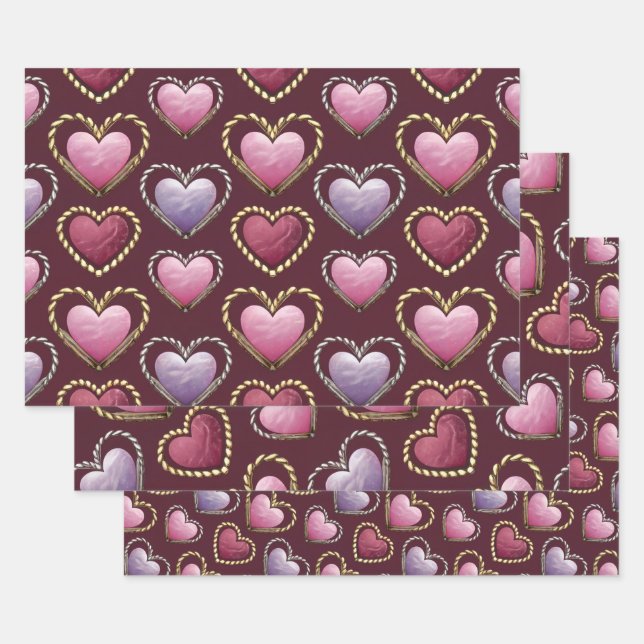 Luxe Hearts Wrapping Paper Set Geschenkpapier Set (Set)