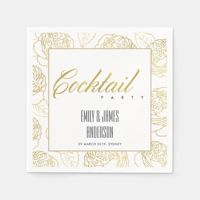 LUXE IMITATE GOLD ELEGANT ROSE FLORAL COCKTAIL PAR SERVIETTE (Vorderseite)
