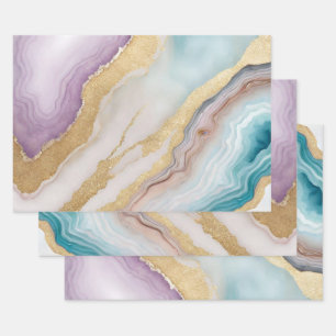 Luxe Imitate Gold Glitzer, Türkis & Weißer Marmor Geschenkpapier Set