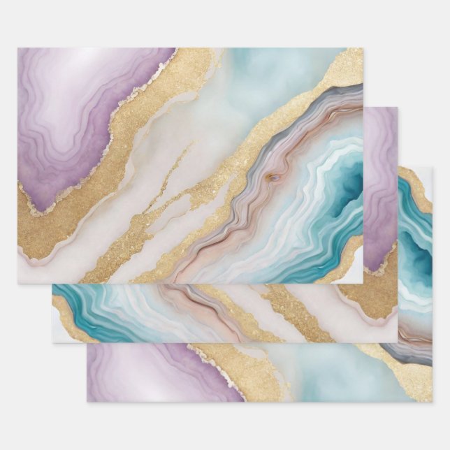Luxe Imitate Gold Glitzer, Türkis & Weißer Marmor Geschenkpapier Set (Set)