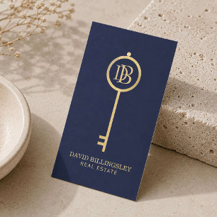 Luxe Imitate Gold Skeleton Key Monogram Realtor Na Visitenkarte