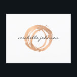 Luxe Imitate Rose Gold Painted Circle Designer Log Postkarte<br><div class="desc">Ein Bio gemalter Kreis in Imitaten Gold aus metallischer Rose wird zu einem luxuriösen Logo auf dieser Designer-Postkartenvorlage mit dem Zusatz Ihres Namens oder Firmennamens in einer schicken Typenbehandlung. Diese Postkarten sind ideal, um als Dankeschön an Kunden, für Ankündigungen oder persönliche Grüße zu senden. Original-Kunstwerke und Design © 1201AM CREATIVE...</div>