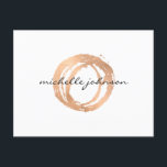 Luxe Imitate Rose Gold Painted Circle Designer Log Postkarte<br><div class="desc">Ein Bio gemalter Kreis in Imitaten Gold aus metallischer Rose wird zu einem luxuriösen Logo auf dieser Designer-Postkartenvorlage mit dem Zusatz Ihres Namens oder Firmennamens in einer schicken Typenbehandlung. Diese Postkarten sind ideal, um als Dankeschön an Kunden, für Ankündigungen oder persönliche Grüße zu senden. Original-Kunstwerke und Design © 1201AM CREATIVE...</div>