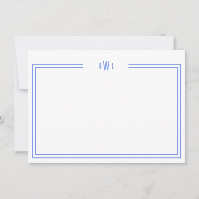 Luxe Initial Personal Stationery Blue Mitteilungskarte (Vorderseite)