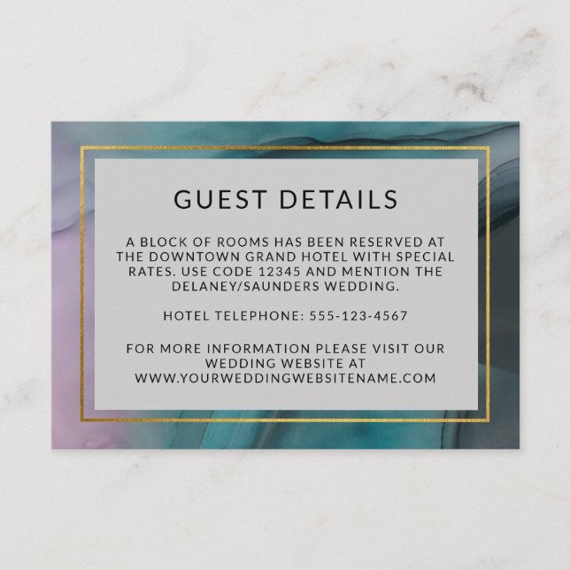 Luxe Ink Wash Jewel Tones Wedding Details Begleitkarte (Vorderseite)