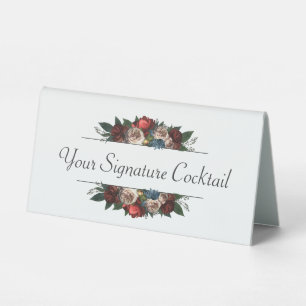 Luxe Jewel Tone Floral Signature Cocktail Tischaufsteller