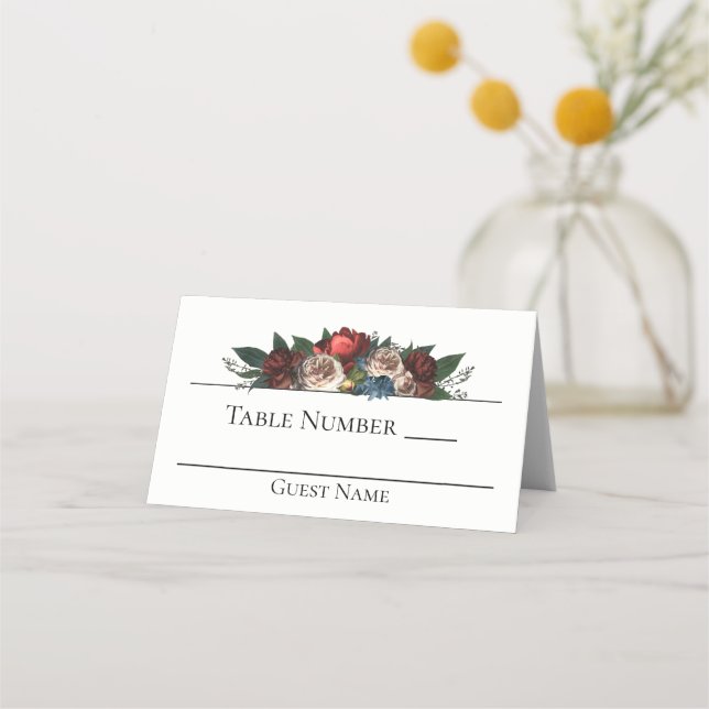 Luxe Jewel Tone Floral Wedding Platzkarte (Vorderseite)