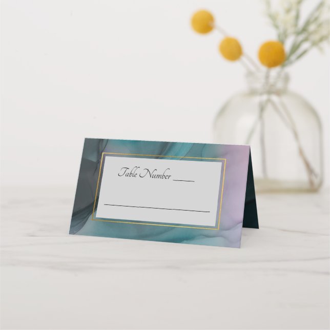 Luxe Jewel Tone Marble Ink Wash Wedding Platzkarte (Vorderseite)