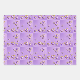 Luxe Lavender Gold Hearts Wrapping Paper Geschenkpapier Set