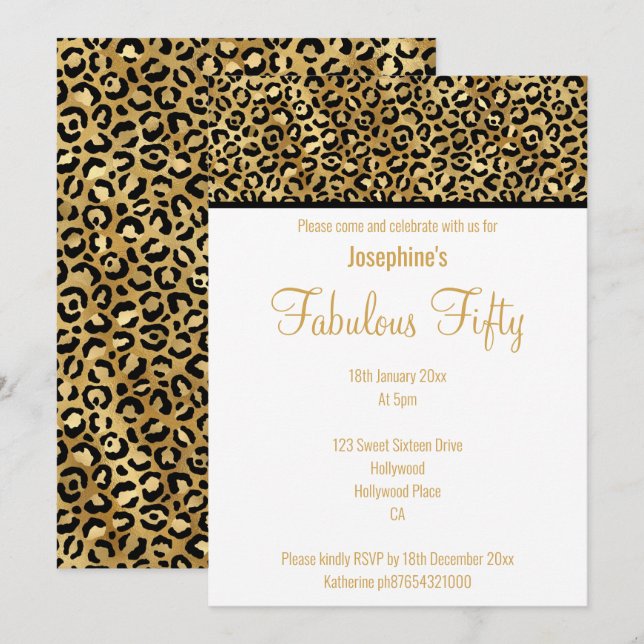 LUXE LEOPARD GOLD INVITATION PERSONNALISÉE (Devant / Derrière)