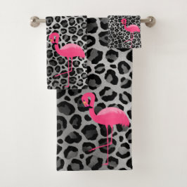 LUXE LEOPARD SILVER FLAMINGO BADEZIMMER TOWEL SET